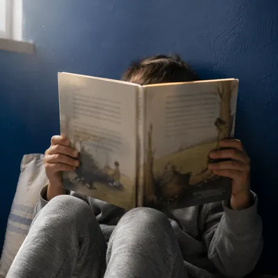 Child Reading Storybook in Quiet Wonder