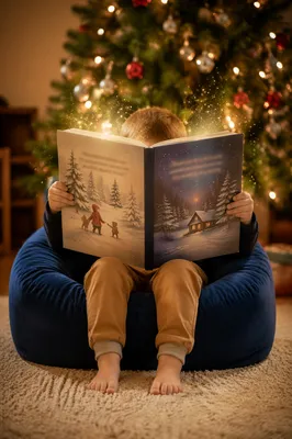 Child Reading Magical Winter Storybook