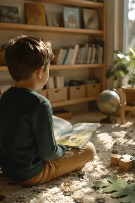 Child Reading Picture Book in Wonder