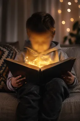 Child Reading Storybook with Magical Glow