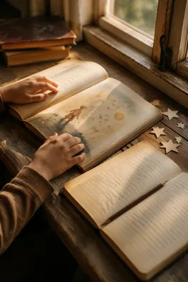 Child Hands Reading Storybook in Morning Light