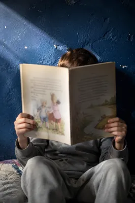 Child Reading Storybook in Quiet Wonder