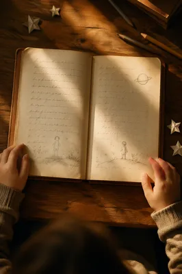 Child Reading With Wonder at Wooden Desk