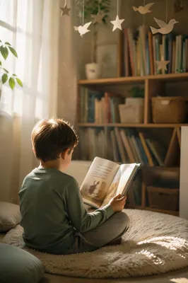 Child Reading in Morning Wonder