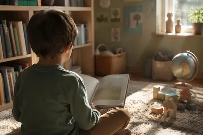 Child Reading Picture Book in Wonder