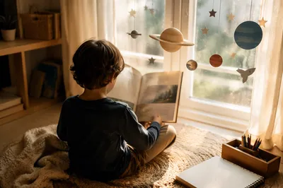 Child Reading by Morning Window