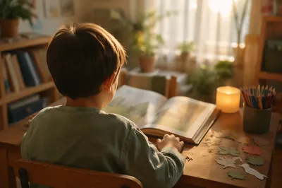 Child Reading in Cozy Learning Room