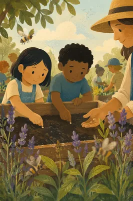 Children Planting Seeds in School Garden