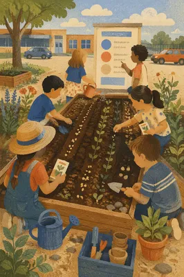 Children Planting Seeds in School Garden