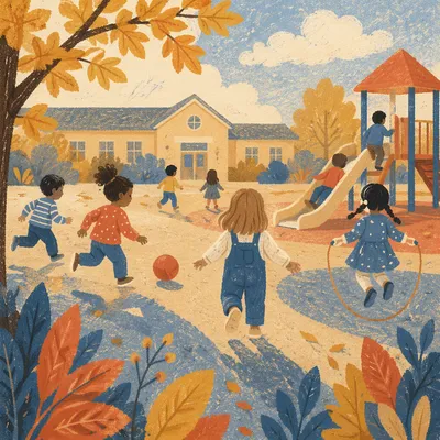 Joyful School Recess on Autumn Playground