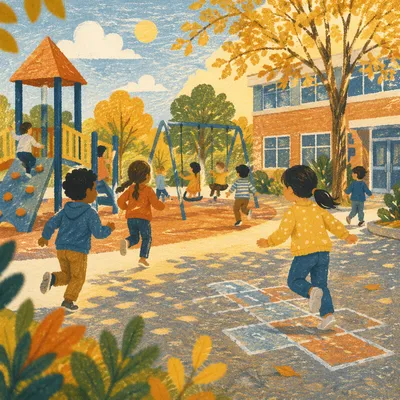Joyful School Recess at Autumn Playground