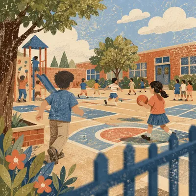 Joyful School Recess on Colorful Playground