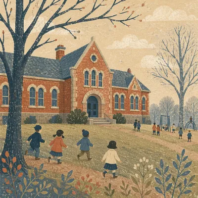 Historic School Recess on Winter Lawn