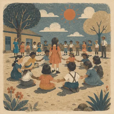 Vintage School Recess Circle Game Scene