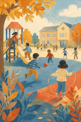 Children Playing at School Recess