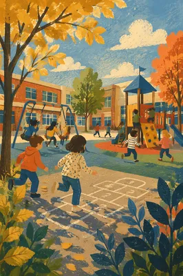 Joyful School Recess at Autumn Playground
