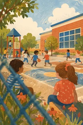 Joyful School Recess on Colorful Playground