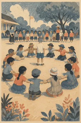 Children Playing Circle Game at Recess