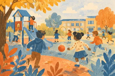 Children Playing at School Recess Morning