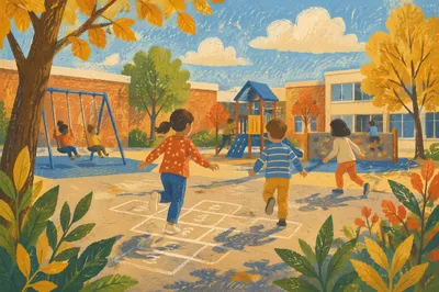 Joyful School Recess at Autumn Playground
