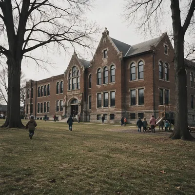 Historic School Recess on Winter Lawn