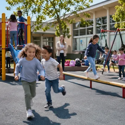 Joyful School Recess on Sunny Playground