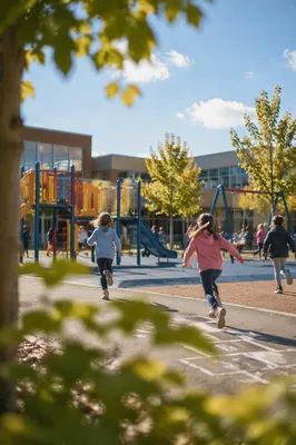 Children Playing at School Recess Playground