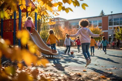 Children Playing at School Recess Playground