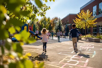 Children Playing at School Recess Playground