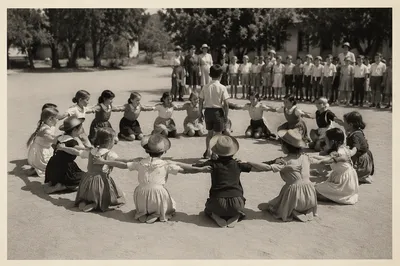 Children Playing Circle Game at School Recess