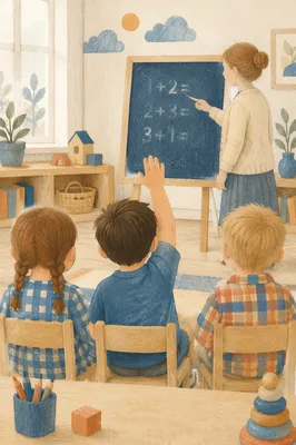 Preschool Classroom Children Raising Hands
