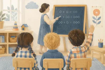 Preschool Classroom Children Raising Hands