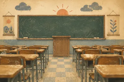 Quiet Empty Classroom with Chalkboard