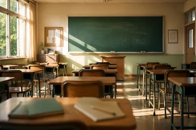 Quiet Early Morning Empty Classroom Scene