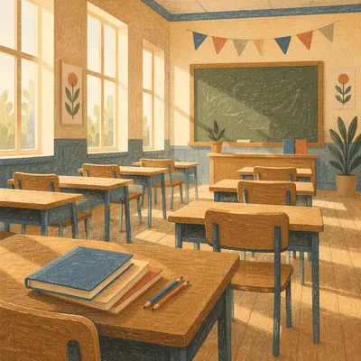 Morning Sunlight in an Empty Classroom