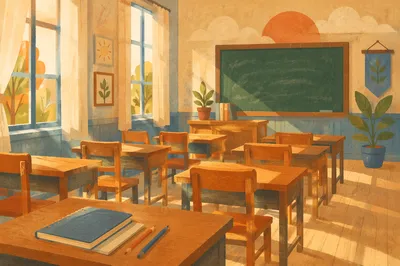 Empty Classroom with Morning Sunlight