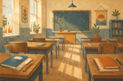 Quiet Classroom with Morning Sunlight