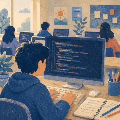 Colorful Python Coding Classroom Monitor Scene