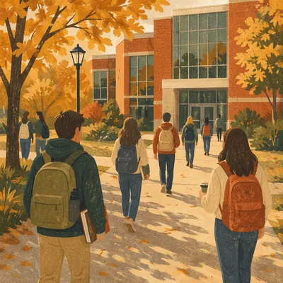 Autumn Morning on College Campus Path