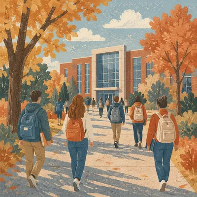 Autumn College Walkway with Students