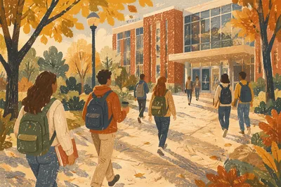 Autumn College Campus Walkway at Sunrise