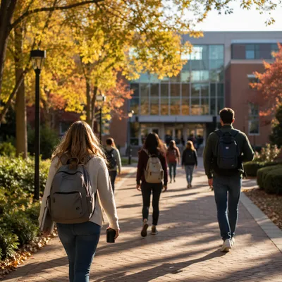 Students Walking Toward College Hall