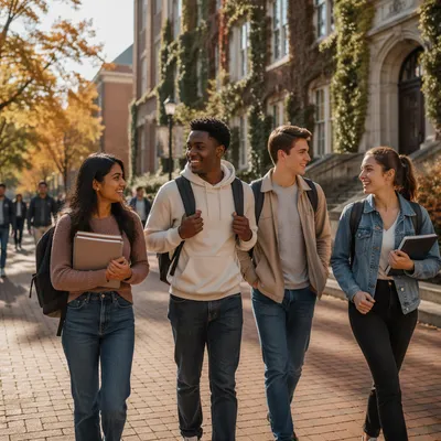 Autumn University Campus Walk With Students