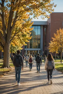 Autumn College Walkway Toward Academic Building