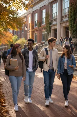 Students Walking on University Campus Path