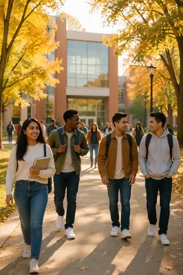 Students Walking on College Campus Path