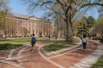 Students Walking Across Red Brick Campus
