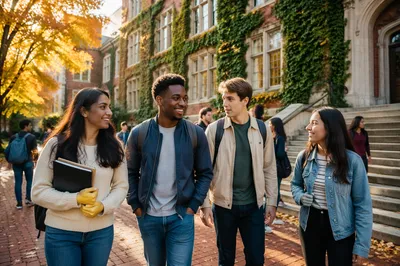 Students Walking on Autumn University Campus
