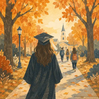 Autumn College Quad Graduation Walk