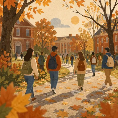 Autumn College Quad Students Walking